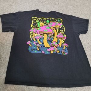 Graphic Black T-Shirt with Colorful Mushroom Design